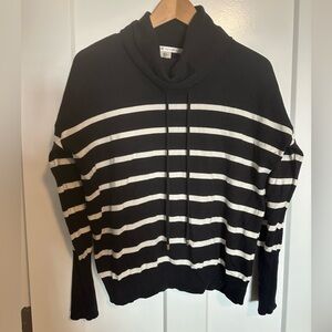 Max Studio Black & White Striped Cowl Neck Sweater